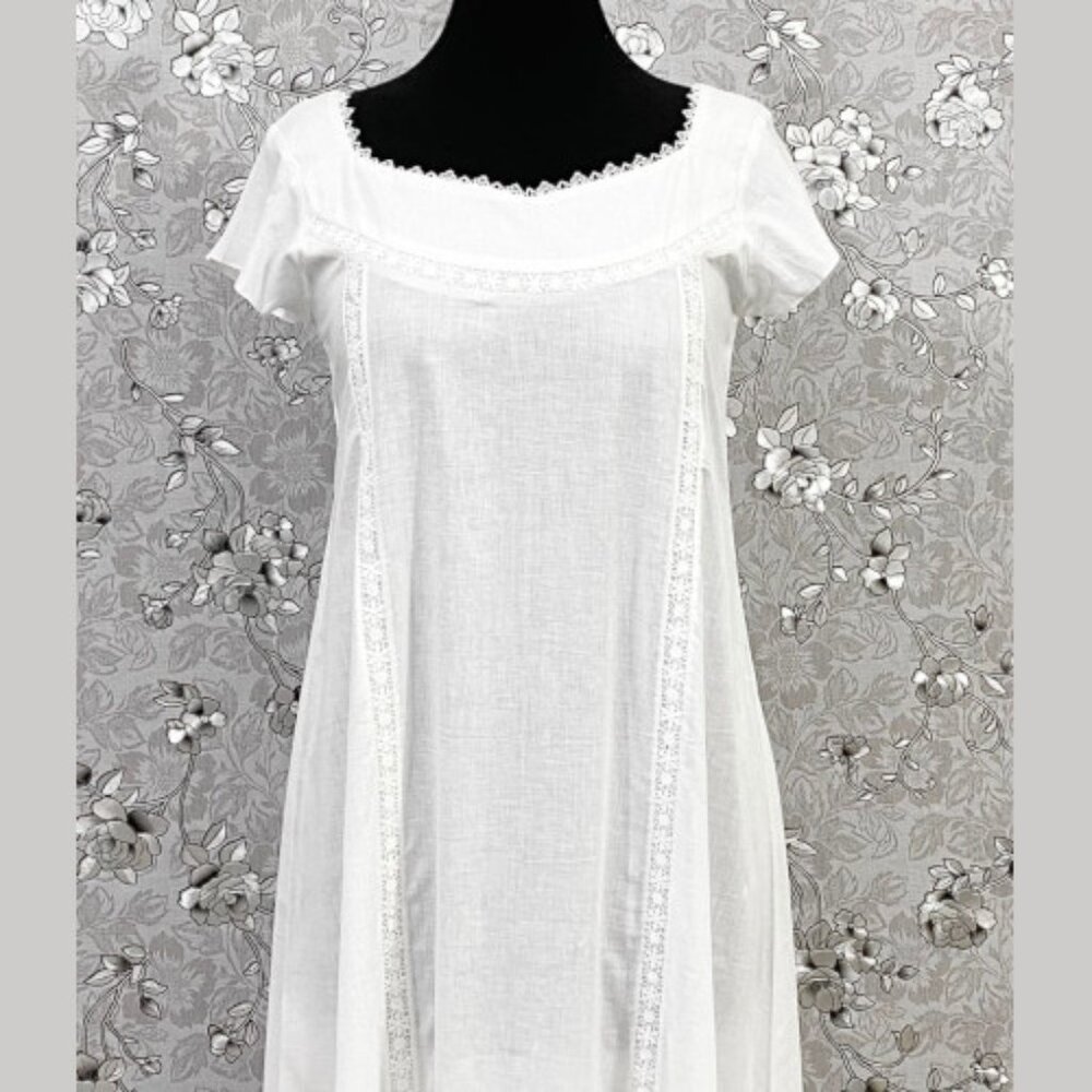 SoieRose 100% White Cotton  Victorian Shortsleeves Nightgown - SR-1014